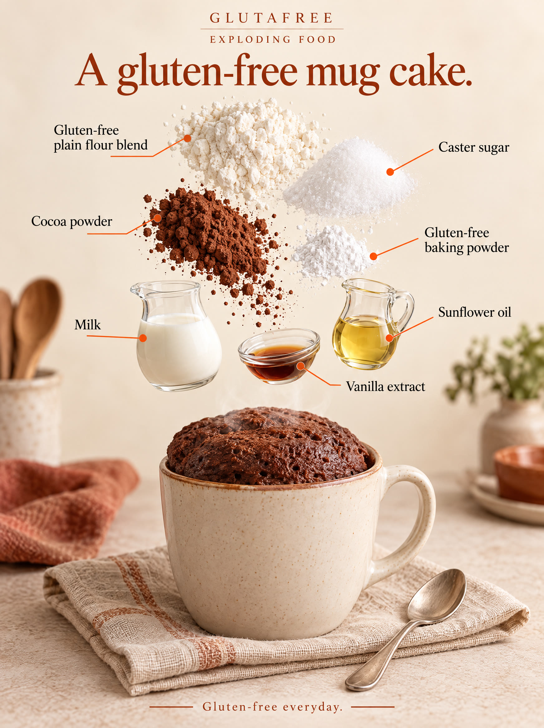 Illustrated mug cake ingredients arranged above a mug.