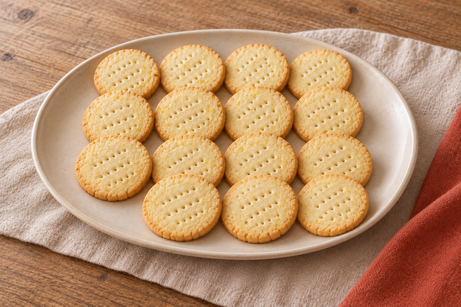 Pale golden lemon biscuits on a plate.