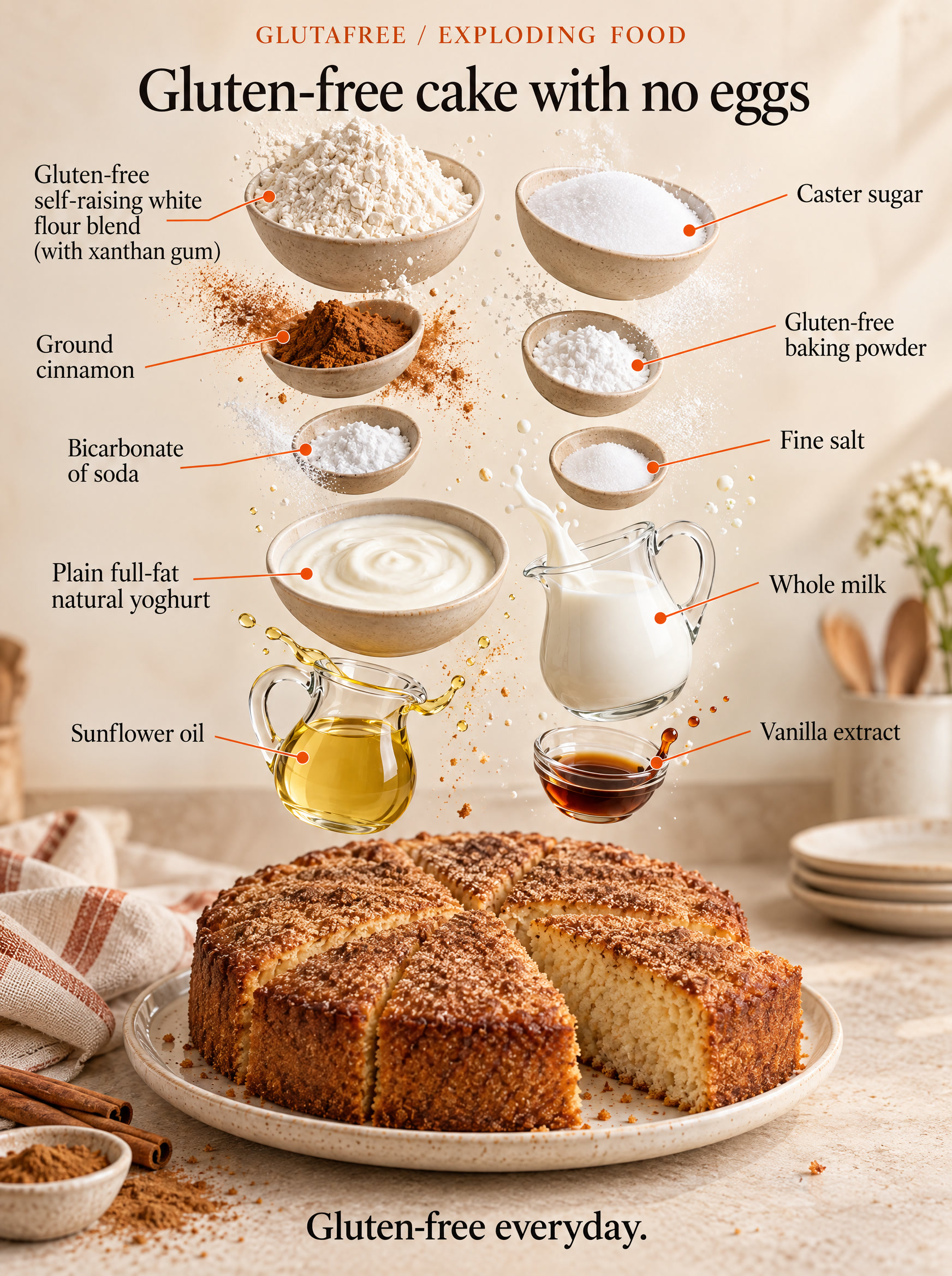 Ingredients for egg-free cinnamon cake.