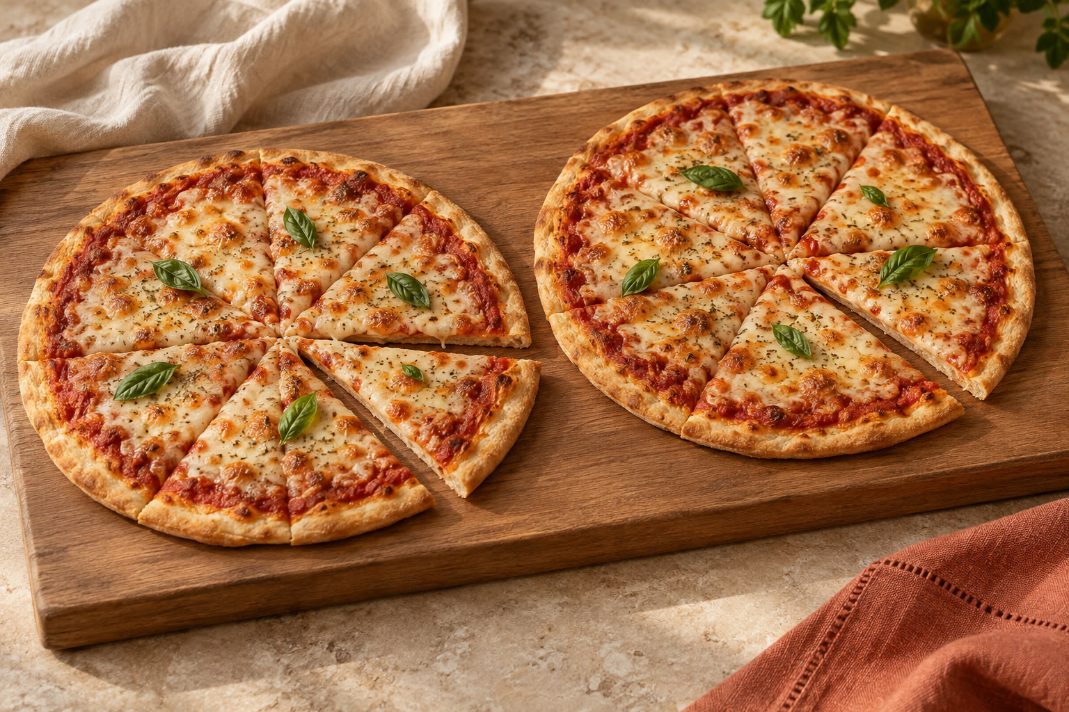 Gluten-free pizza topped with tomato, melted mozzarella and basil.